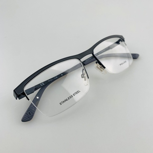 Police Eyeglasses mod. Crossover 3 Stainless Steel Half Rim Black Gray New